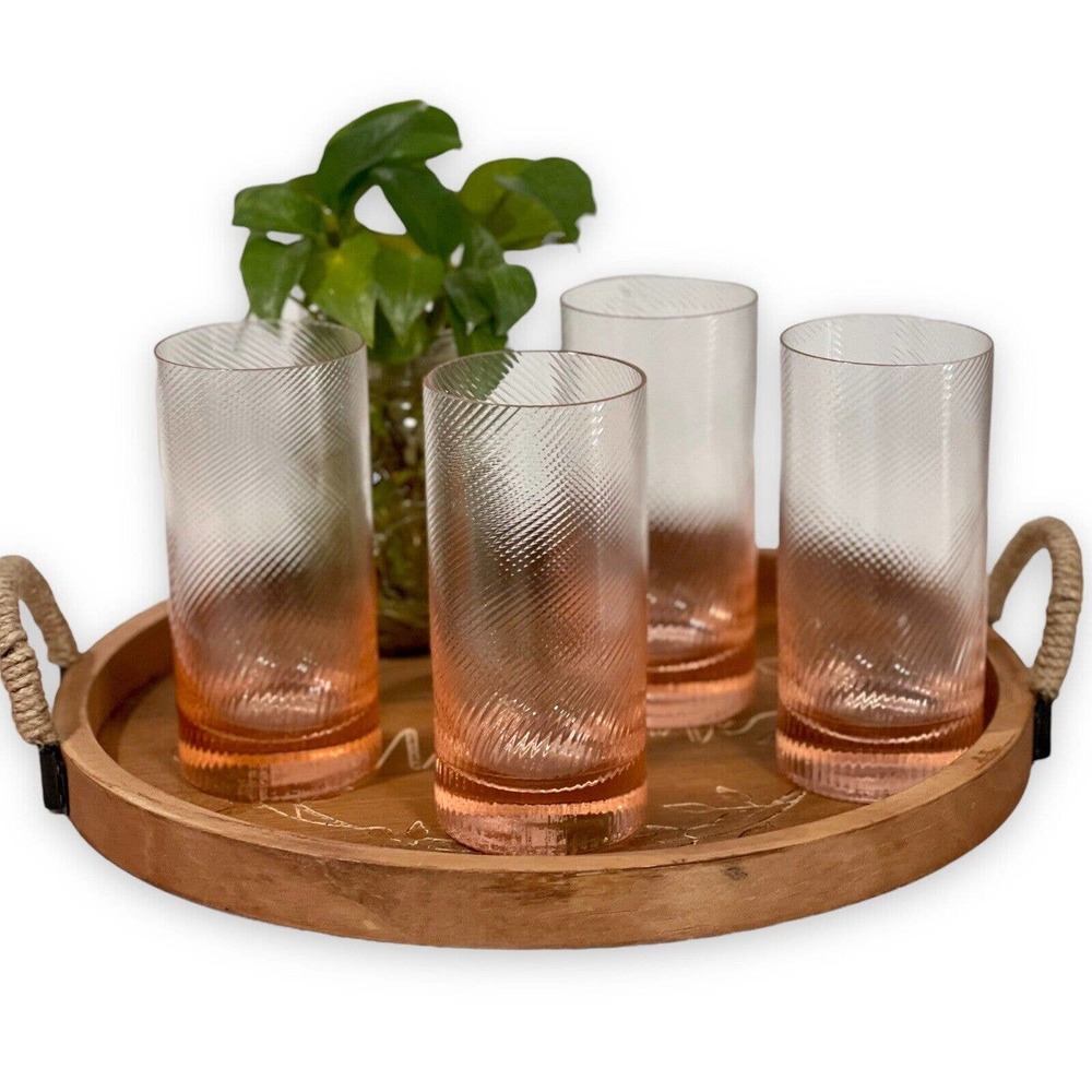 4 Pink Glass Cups Twisted Pink Glasses Tea Tall Tumbler Gritti Mun For VG?